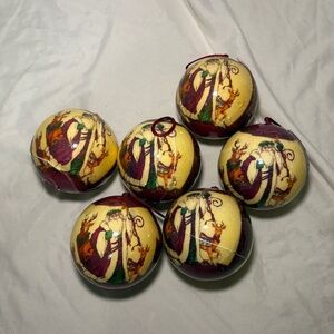 6 Vintage Matching Paper Mache Santa Christmas Ball Ornaments Very Unique